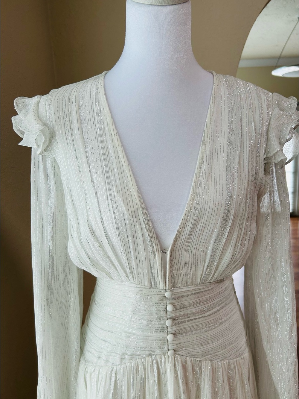 Rococo Sand True Mini dress in white w/ silver Long sleeve. Size Small - Picture 6 of 14